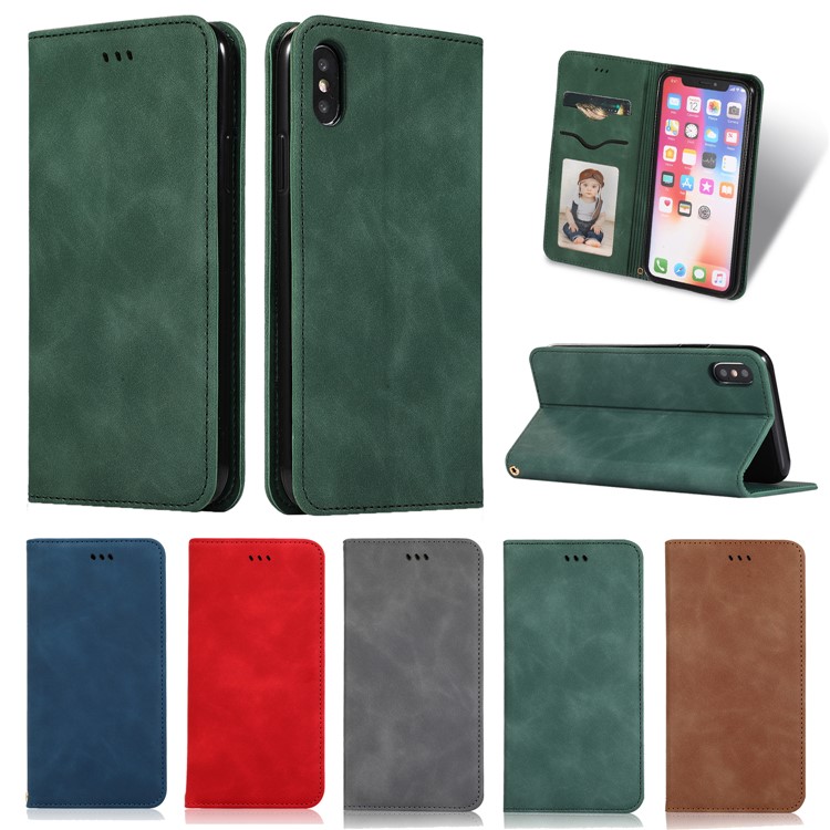 Auto-absorbed Business Style PU Leather Stand Phone Case with Card Slots for iPhone XS Max 6.5 inch - Green-8