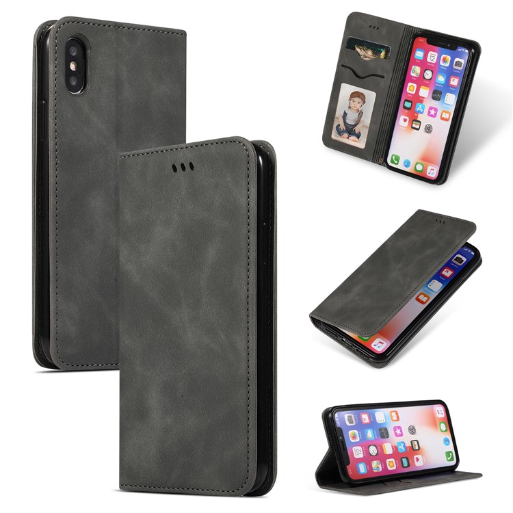 Auto-absorbed Business Style PU Leather Stand Phone Case with Card Slots for iPhone XS Max 6.5 inch - Black-1