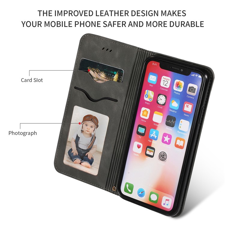 Auto-absorbed Business Style PU Leather Stand Phone Case with Card Slots for iPhone XS Max 6.5 inch - Black-2