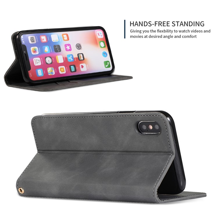 Auto-absorbed Business Style PU Leather Stand Phone Case with Card Slots for iPhone XS Max 6.5 inch - Black-4