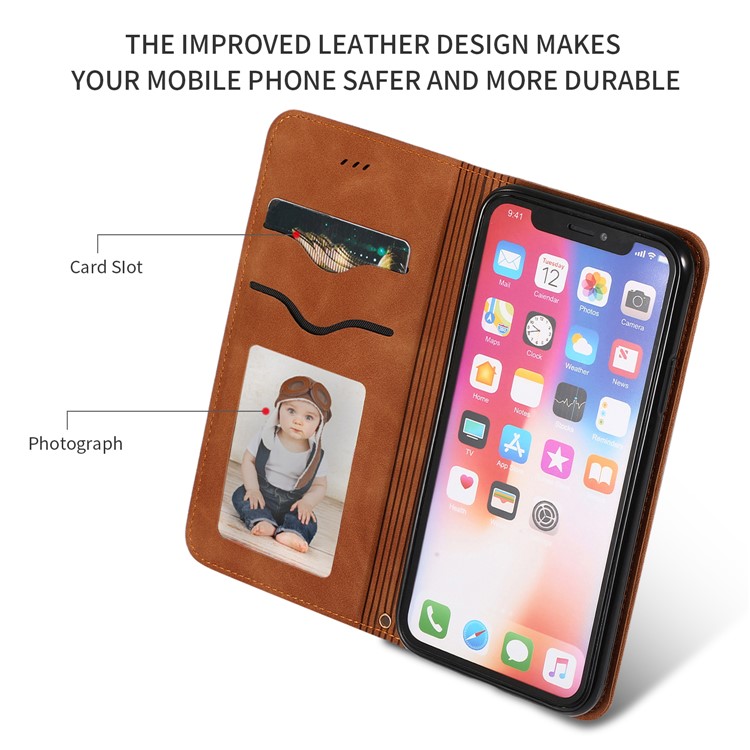 Auto-absorbed Business Style PU Leather Stand Phone Case with Card Slots for iPhone XS Max 6.5 inch - Brown-2