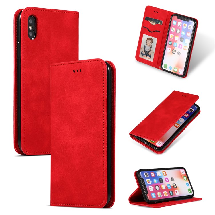 Auto-absorbed Business Style PU Leather Stand Phone Case with Card Slots for iPhone XS Max 6.5 inch - Red-1