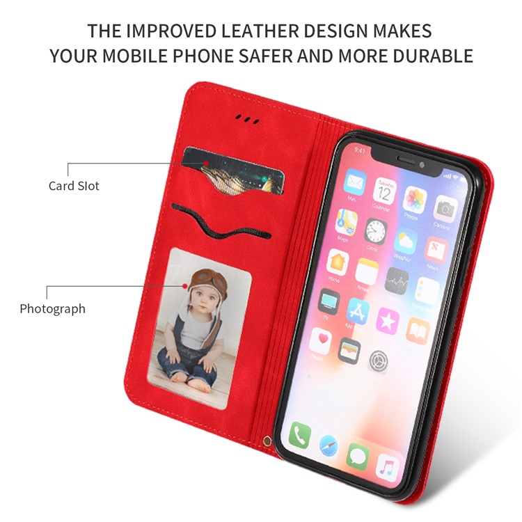 Auto-absorbed Business Style PU Leather Stand Phone Case with Card Slots for iPhone XS Max 6.5 inch - Red-2