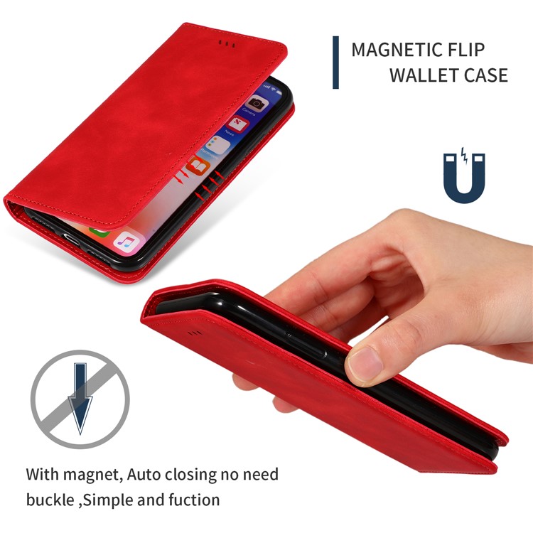Auto-absorbed Business Style PU Leather Stand Phone Case with Card Slots for iPhone XS Max 6.5 inch - Red-3