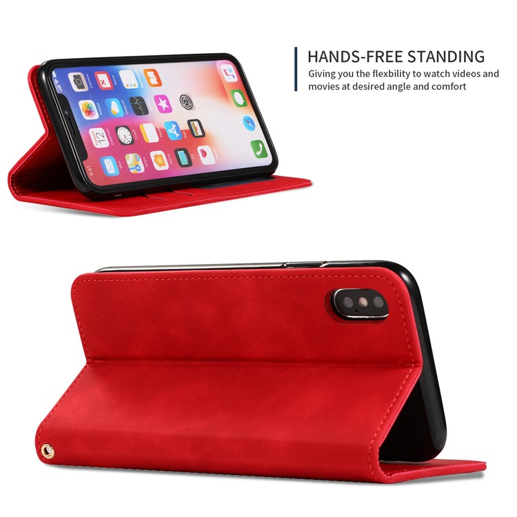 Auto-absorbed Business Style PU Leather Stand Phone Case with Card Slots for iPhone XS Max 6.5 inch - Red-4