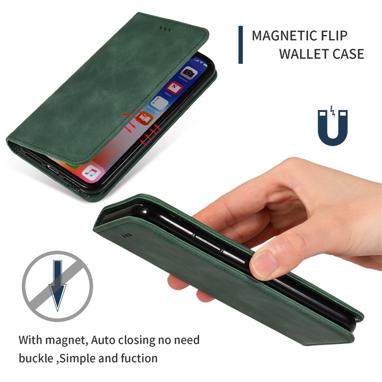 Auto-absorbed Business Style PU Leather Stand Phone Case with Card Slots for iPhone X / XS - Green-3