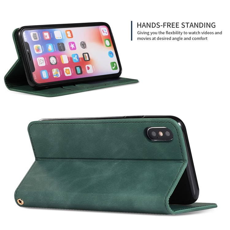 Auto-absorbed Business Style PU Leather Stand Phone Case with Card Slots for iPhone X / XS - Green-4