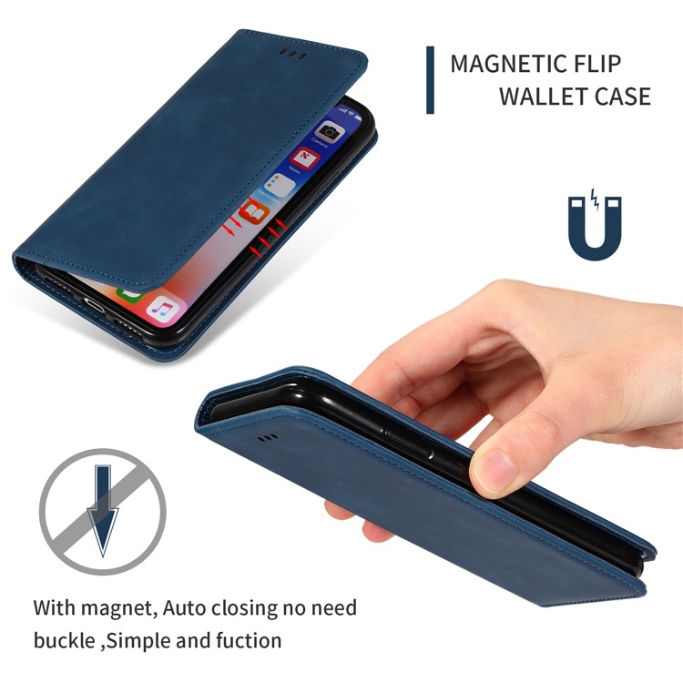 Auto-absorbed Business Style PU Leather Stand Phone Case with Card Slots for iPhone X / XS - Blue-3
