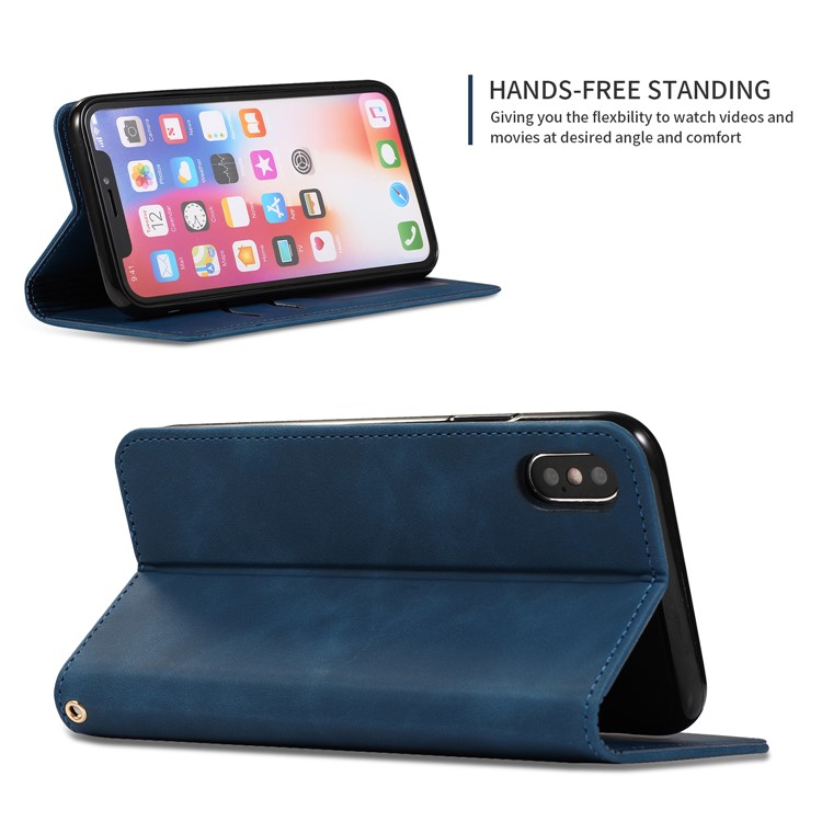 Auto-absorbed Business Style PU Leather Stand Phone Case with Card Slots for iPhone X / XS - Blue-4