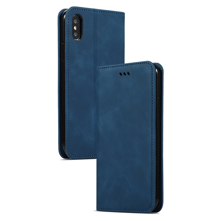Auto-absorbed Business Style PU Leather Stand Phone Case with Card Slots for iPhone X / XS - Blue-8