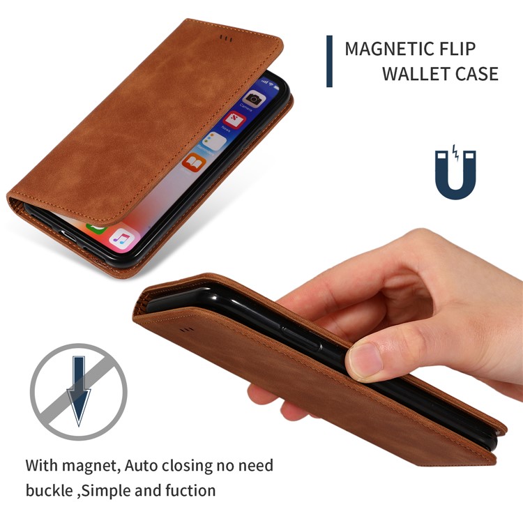 Auto-absorbed Business Style PU Leather Stand Phone Case with Card Slots for iPhone X / XS - Brown-3