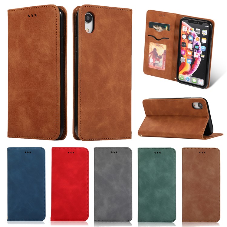 Auto-absorbed Business Style PU Leather Stand Phone Case with Card Slots for iPhone XR 6.1 inch - Brown-8