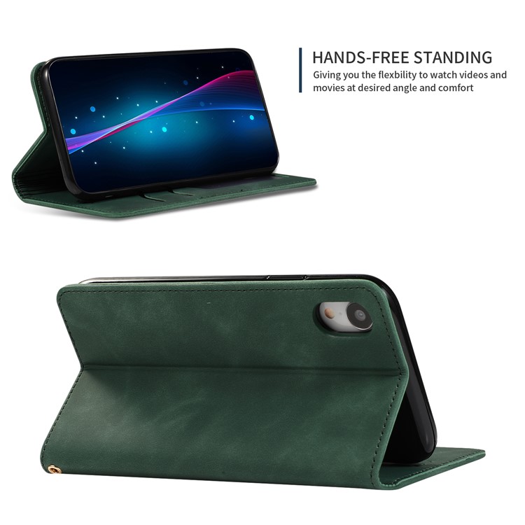 Cassa Del Telefono Del Basamento Del Cuoio Dell'unità Di Elaborazione Di Auto-assorbimento Di Affari Con Gli Slot Per Schede Per Il Iphone XR 6.1 Pollici - Verde-4