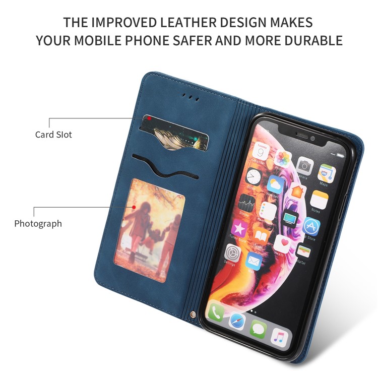 Auto-absorvido Estilo De Negócios PU Couro Stand Phone Case Com Slots De Cartão Para O Iphone XR De 6,1 Polegadas - Azul-2