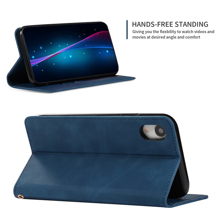 Auto-absorvido Estilo De Negócios PU Couro Stand Phone Case Com Slots De Cartão Para O Iphone XR De 6,1 Polegadas - Azul-4