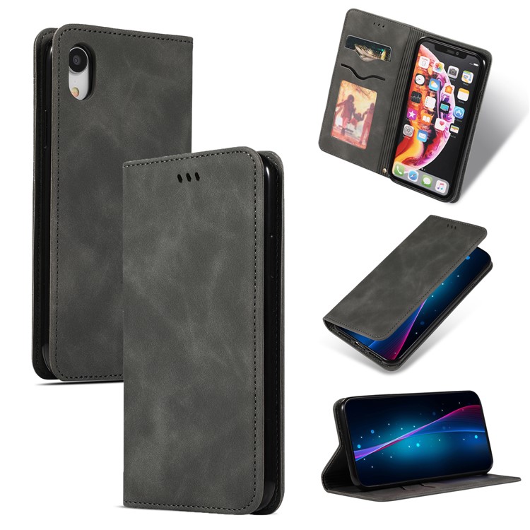 Auto-absorbed Business Style PU Leather Stand Phone Case with Card Slots for iPhone XR 6.1 inch - Black-1