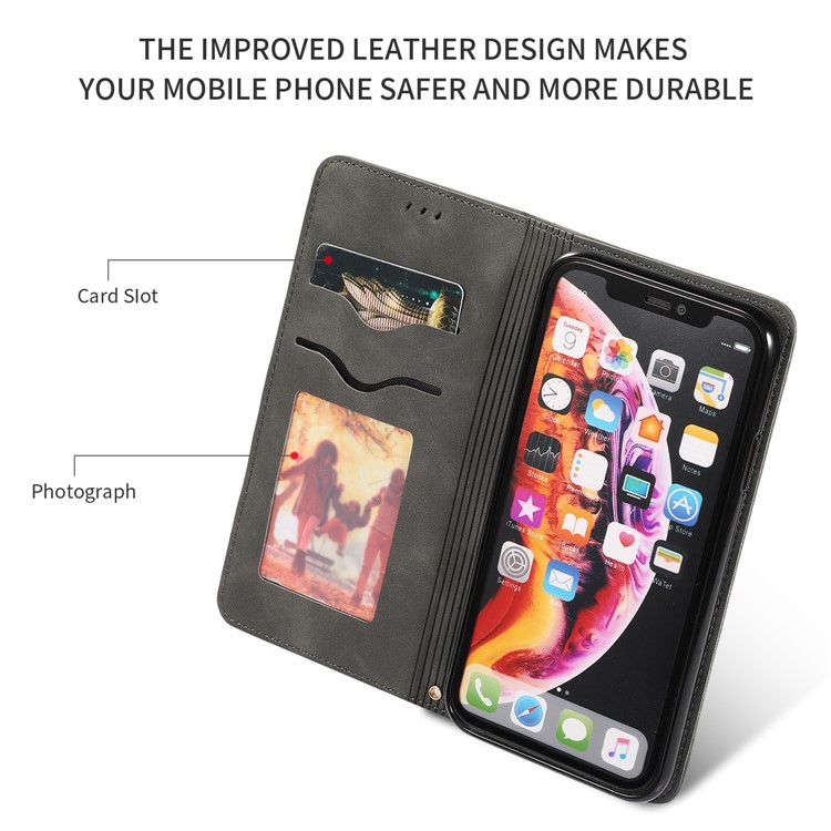 Auto-absorbed Business Style PU Leather Stand Phone Case with Card Slots for iPhone XR 6.1 inch - Black-2
