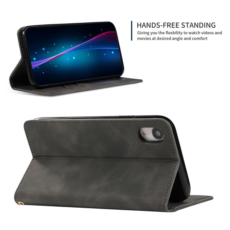 Auto-absorbed Business Style PU Leather Stand Phone Case with Card Slots for iPhone XR 6.1 inch - Black-4