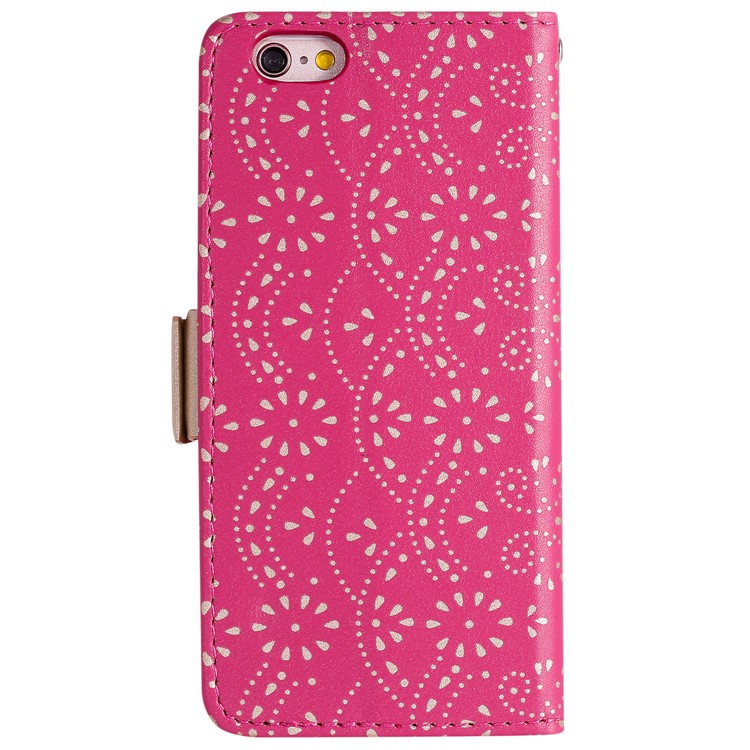 Caixa de Carteira de Couro Com Zíper do Padrão de Flores de Renda Para Iphone 6/6s - Rosa