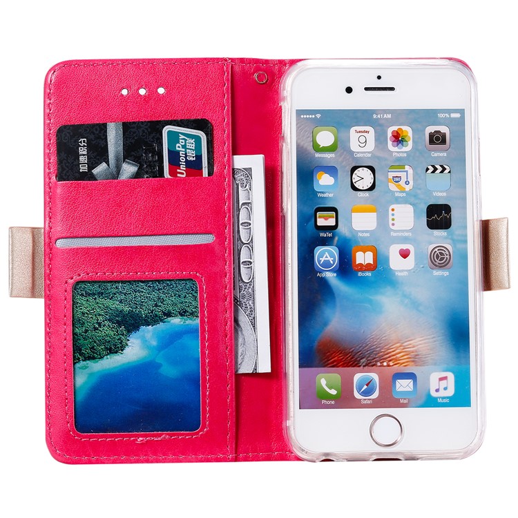 Lace Flower Pattern Zipper Leather Wallet Case for iPhone 6/6s - Rose-3