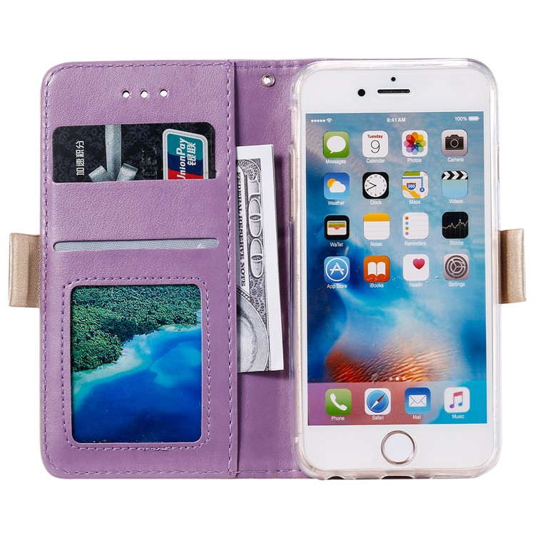 Lace Flower Pattern Zipper Leather Wallet Case for iPhone 6/6s - Purple-3