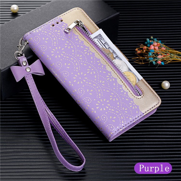 Lace Flower Pattern Zipper Leather Wallet Case for iPhone 6/6s - Purple-6