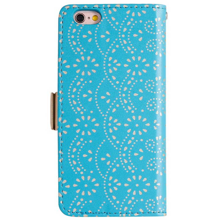 Lace Flower Pattern Zipper Leather Wallet Case for iPhone 6/6s - Blue-2