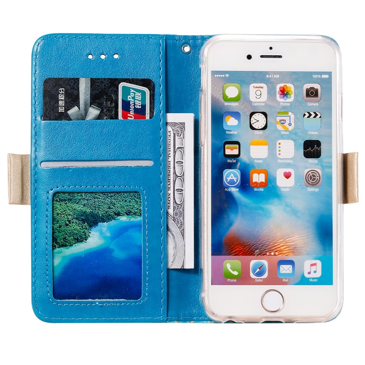 Lace Flower Pattern Zipper Leather Wallet Case for iPhone 6/6s - Blue-3