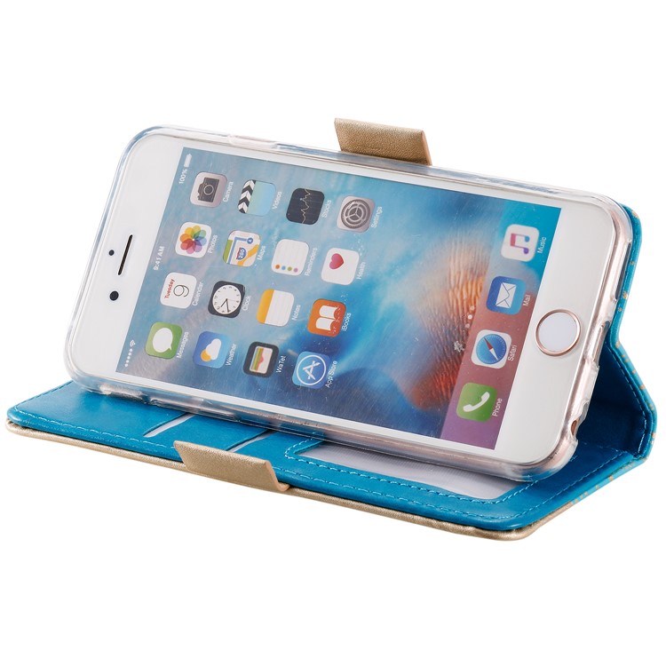 Lace Flower Pattern Zipper Leather Wallet Case for iPhone 6/6s - Blue-5