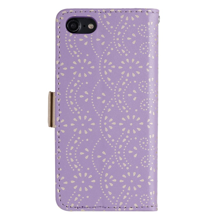 Lace Flower Zipper Pocket Leather Wallet Phone Case for iPhone 7/8 - Purple-2