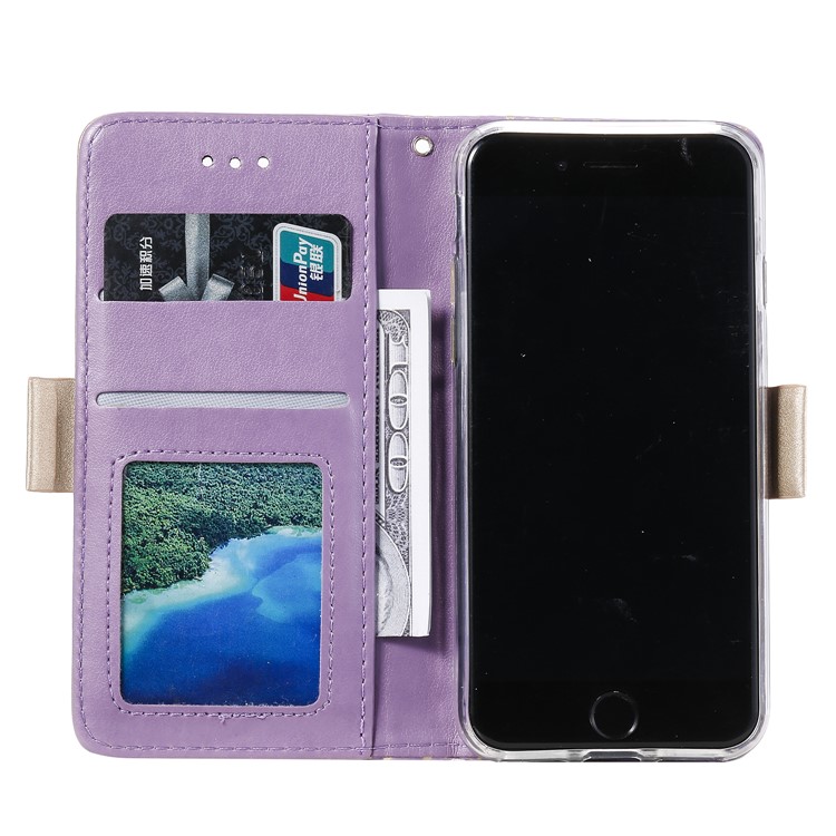 Lace Flower Zipper Pocket Leather Wallet Phone Case for iPhone 7/8 - Purple-3