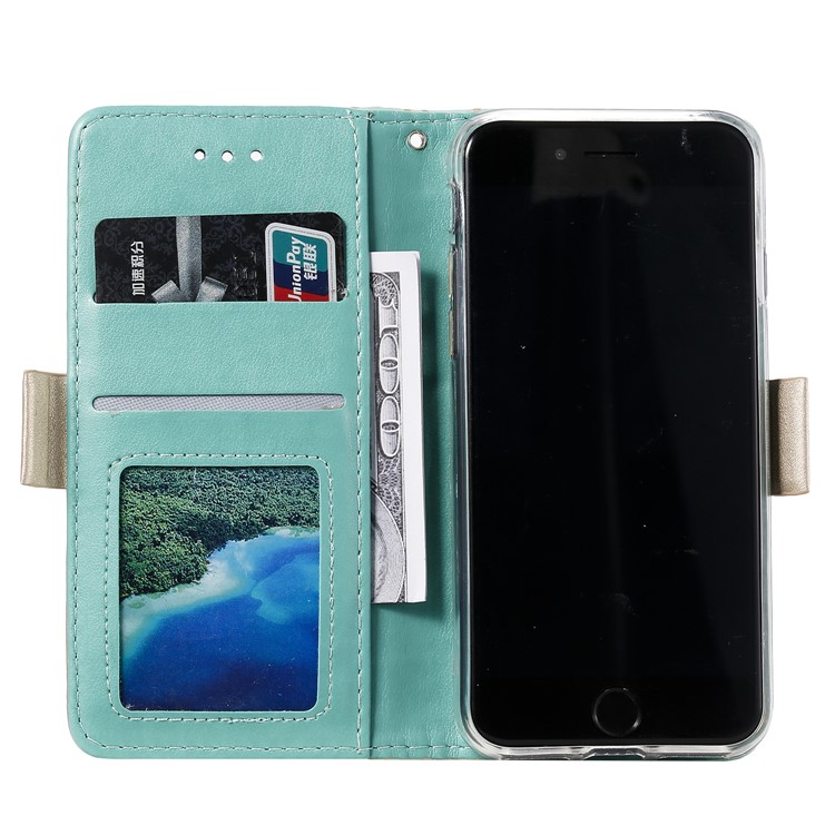 Lace Flower Zipper Pocket Leather Wallet Phone Case for iPhone 7/8 - Green-3