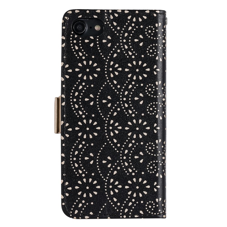 Lace Flower Zipper Pocket Leather Wallet Phone Case for iPhone 7/8 - Black-2