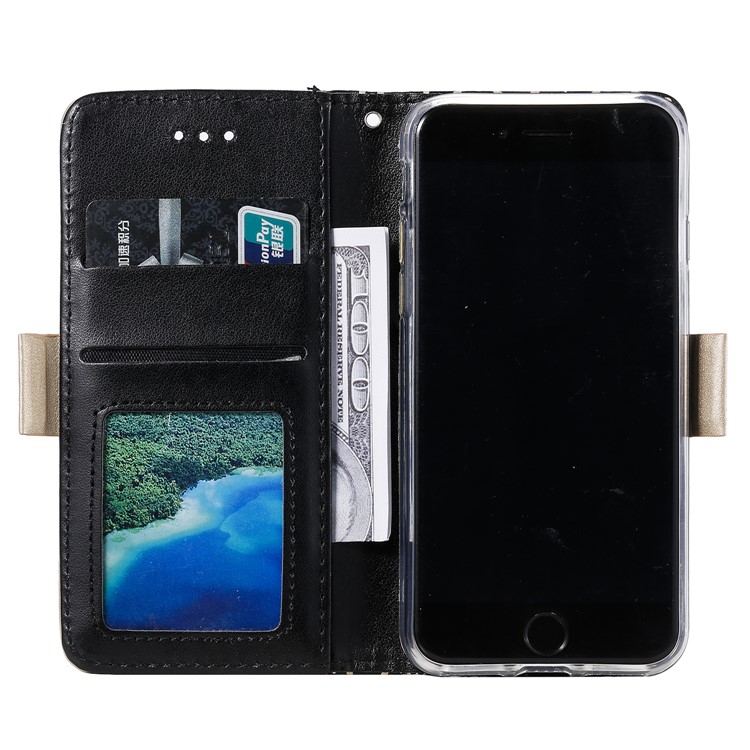 Lace Flower Zipper Pocket Leather Wallet Phone Case for iPhone 7/8 - Black-3