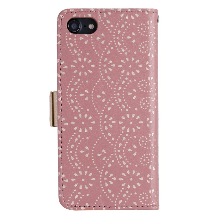 Lace Flower Zipper Pocket Leather Wallet Phone Case for iPhone SE (2nd generation) 2020/7/8 - Rose Gold-3