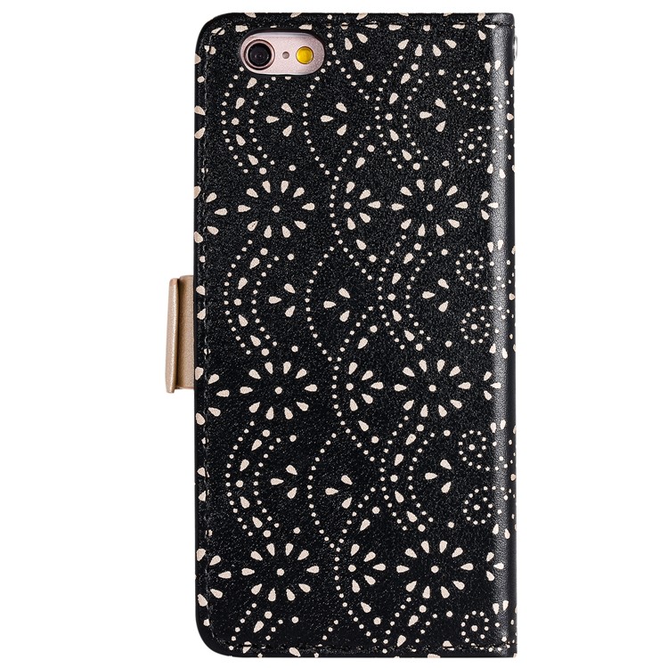 Lace Flower Zipper Pocket Leather Wallet Phone Cover for iPhone 6 Plus/6s Plus - Black-2