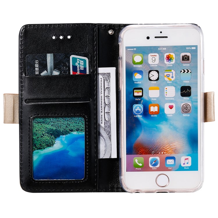 Lace Flower Zipper Pocket Leather Wallet Phone Cover for iPhone 6 Plus/6s Plus - Black-3