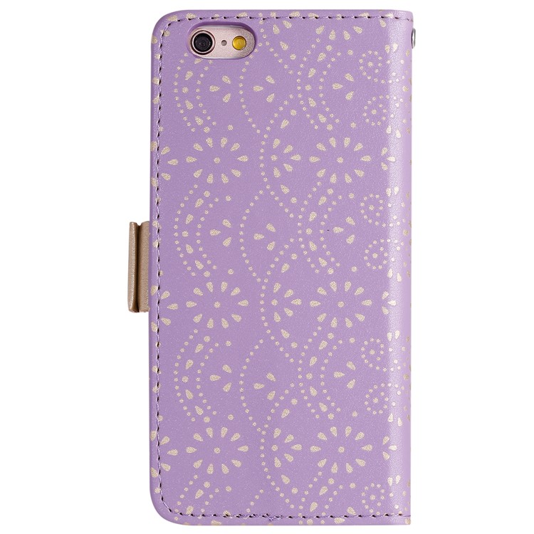 Tampa de Telefone de Couro Com Zíper Com Zíper de Flores Para Iphone 6 Plus/6s Plus - Roxo