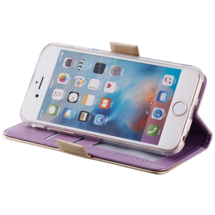 Tampa de Telefone de Couro Com Zíper Com Zíper de Flores Para Iphone 6 Plus/6s Plus - Roxo