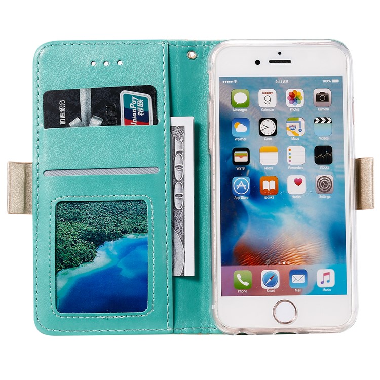 Lace Flower Zipper Pocket Leather Wallet Phone Cover for iPhone 6 Plus/6s Plus - Green-3