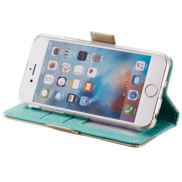 Lace Flower Zipper Pocket Leather Wallet Phone Cover for iPhone 6 Plus/6s Plus - Green-5