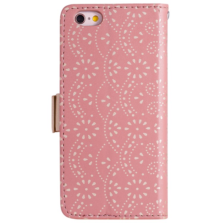 Lace Flower Zipper Pocket Leather Wallet Phone Cover for iPhone 6 Plus/6s Plus - Rose Gold-2
