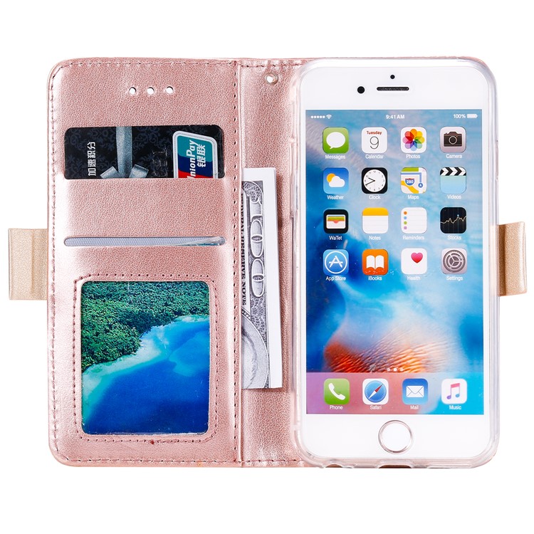 Lace Flower Zipper Pocket Leather Wallet Phone Cover for iPhone 6 Plus/6s Plus - Rose Gold-3