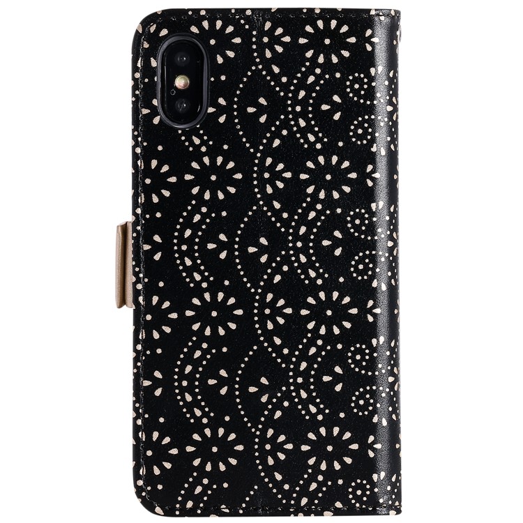 Lace Flower Pattern Zipper Pocket Leather Wallet Phone Cover for iPhone X/XS - Black-2