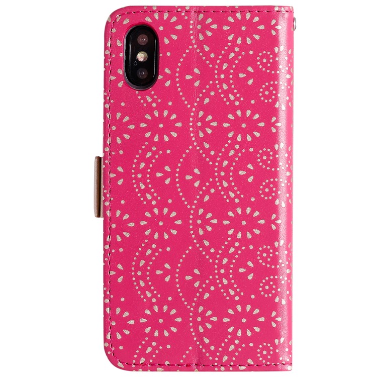 Lace Flower Pattern Zipper Pocket Leather Wallet Phone Cover for iPhone X/XS - Rose-2
