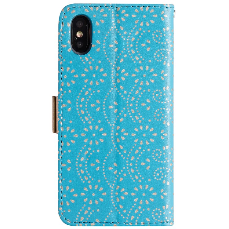Spitzeblumenmuster-Reißverschlusstaschenleder-Mappentelefonabdeckung Für Iphone X / XS - Blau-2