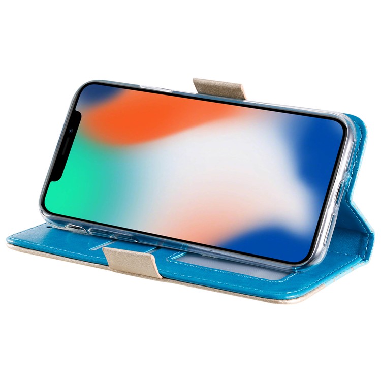 Spitzeblumenmuster-Reißverschlusstaschenleder-Mappentelefonabdeckung Für Iphone X / XS - Blau-5