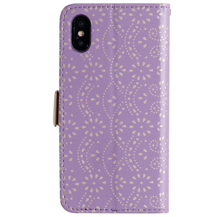 Lace Flower Pattern Zipper Pocket Leather Wallet Phone Cover for iPhone X/XS - Purple-2