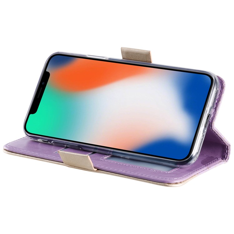 Lace Flower Pattern Zipper Pocket Leather Wallet Phone Cover for iPhone X/XS - Purple-5