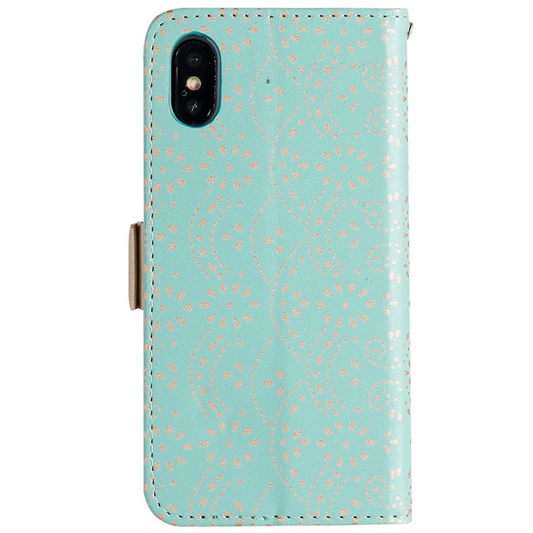 Lace Flower Pattern Zipper Pocket Leather Wallet Phone Cover for iPhone X/XS - Green-2